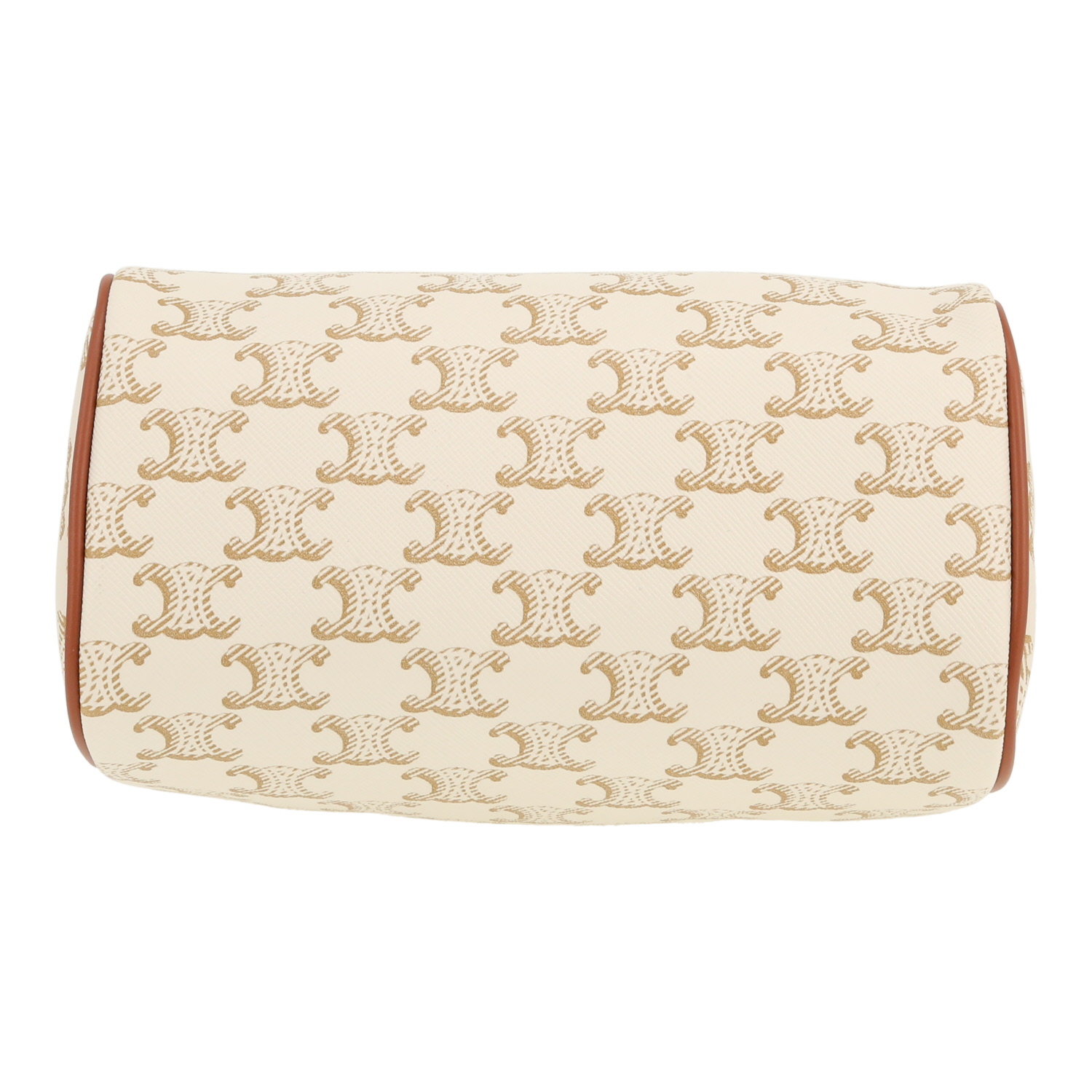 Sac bandoulière Celine  Boston petit modèle  en toile Triomphe blanche et cuir marron - Detail D1