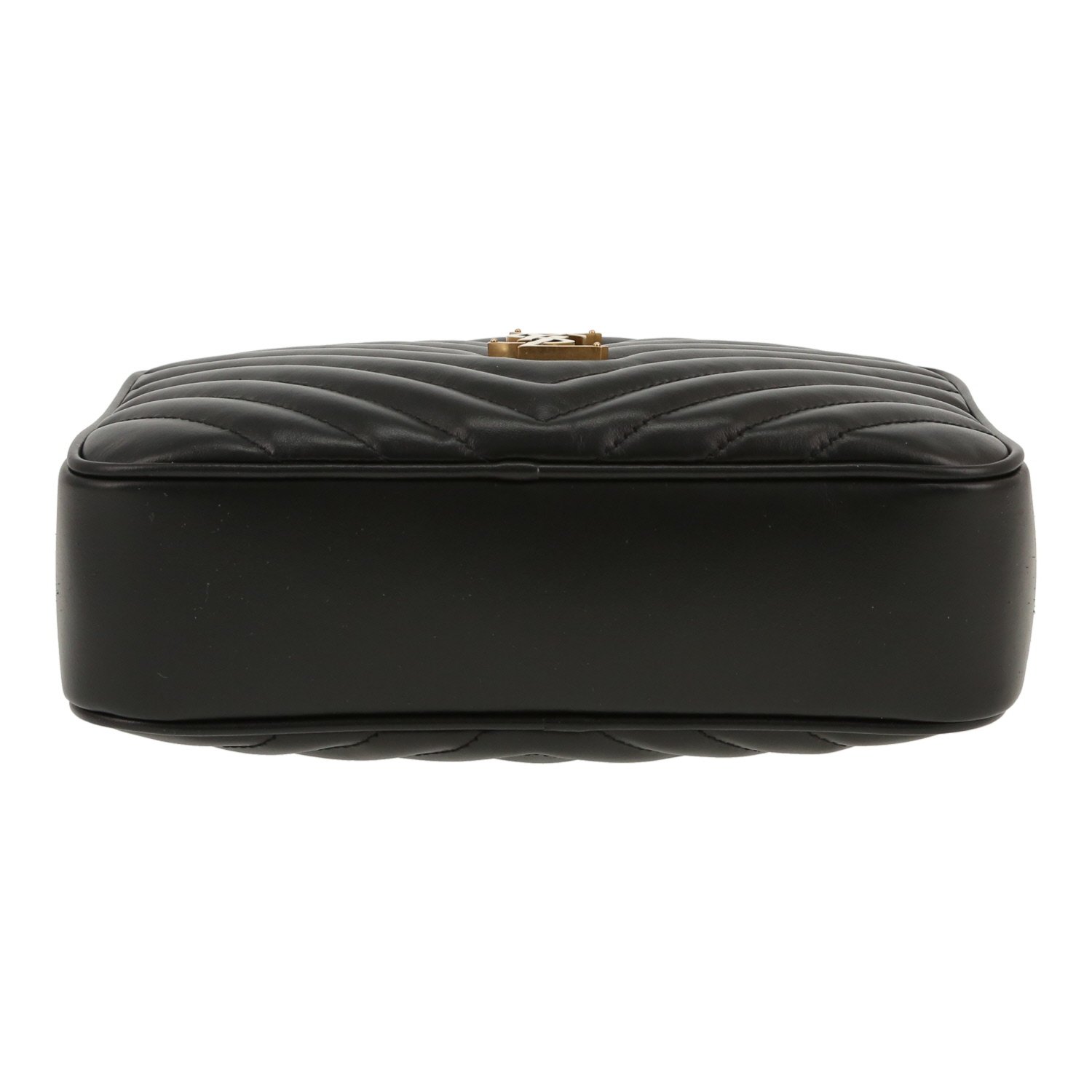 Saint Laurent  Lou Sac Caméra shoulder bag  in black chevron quilted leather - Detail D1