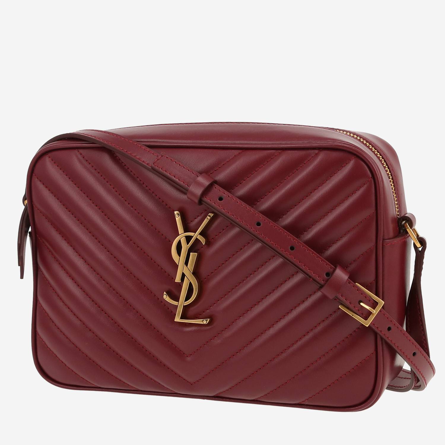 Borsa a tracolla Saint Laurent  Lou Sac Caméra in pelle trapuntata a zigzag bordeaux