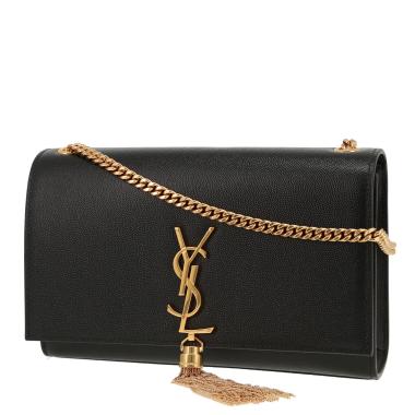 Borsa a tracolla Saint Laurent  Kate Pompon modello medio  in pelle martellata nera