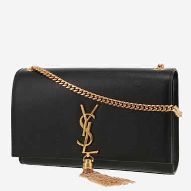 Borsa a tracolla Saint Laurent  Kate Pompon modello medio  in pelle martellata nera