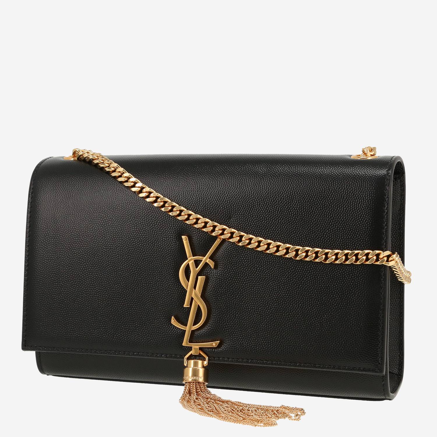 Saint Laurent  Kate Pompon medium model  shoulder bag  in black grained leather