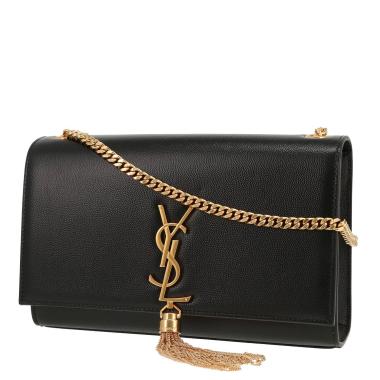 Sac bandoulière Saint Laurent  Kate Pompon moyen modèle  en cuir grainé noir