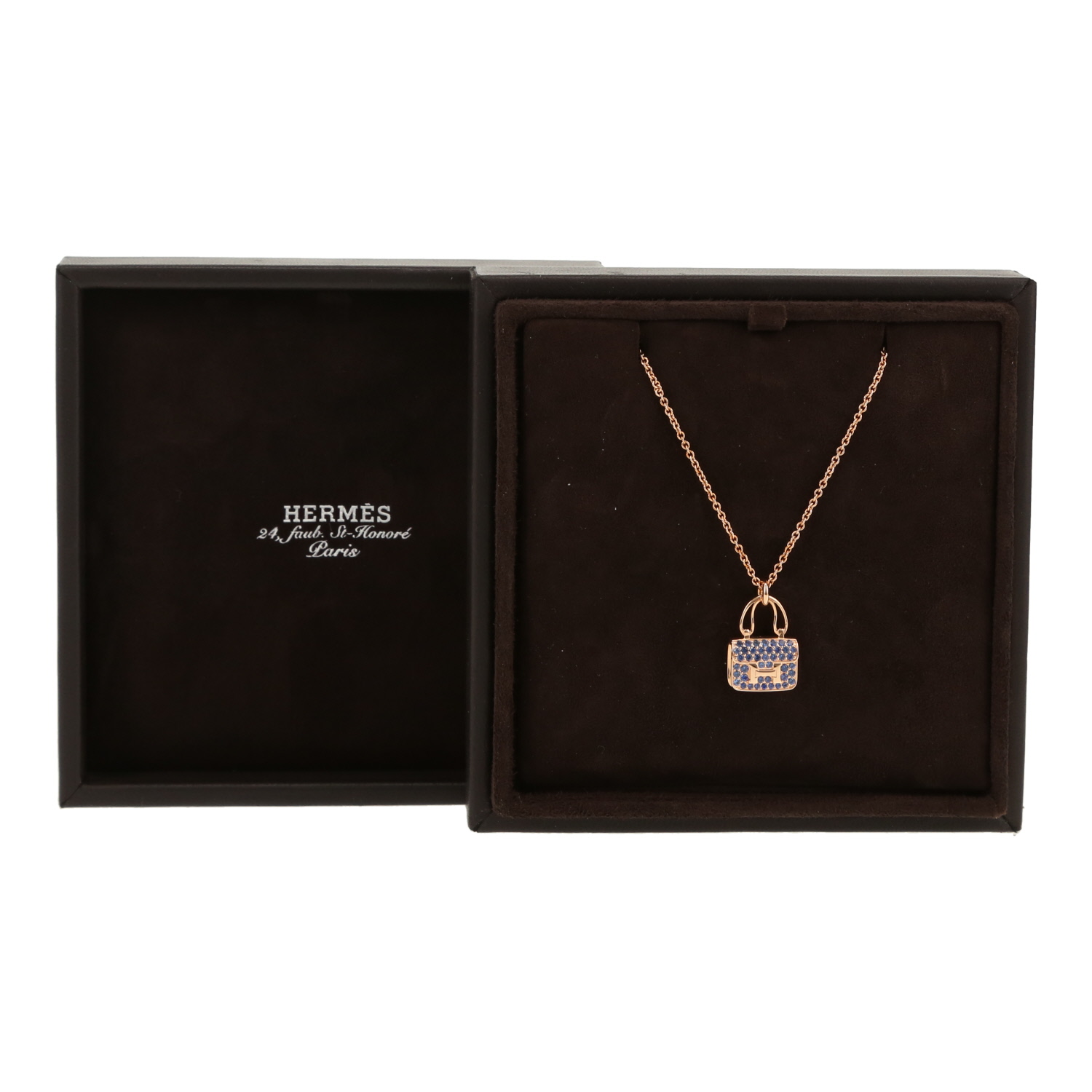 Hermès Amulettes Constance necklace in pink gold and sapphires - Detail D2