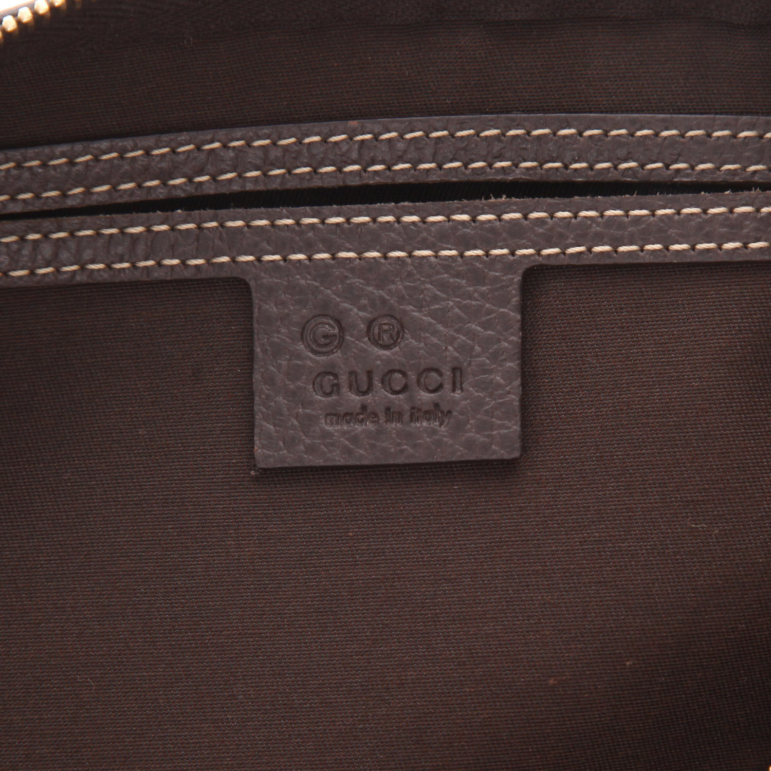 Bolso de mano Gucci   en lona barnizada "sûpreme GG" beige y cuero marrón - Detail D2