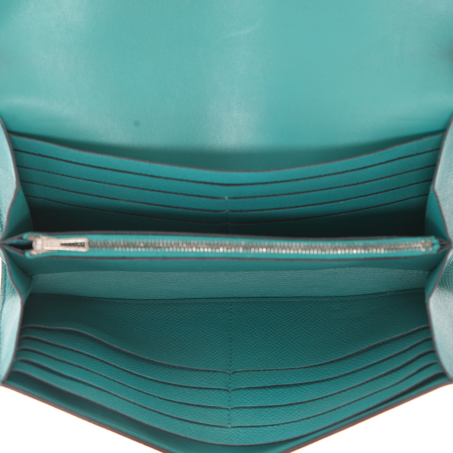 Portefeuille Hermès  Constance Wallet en cuir epsom vert-malachite - Detail D3