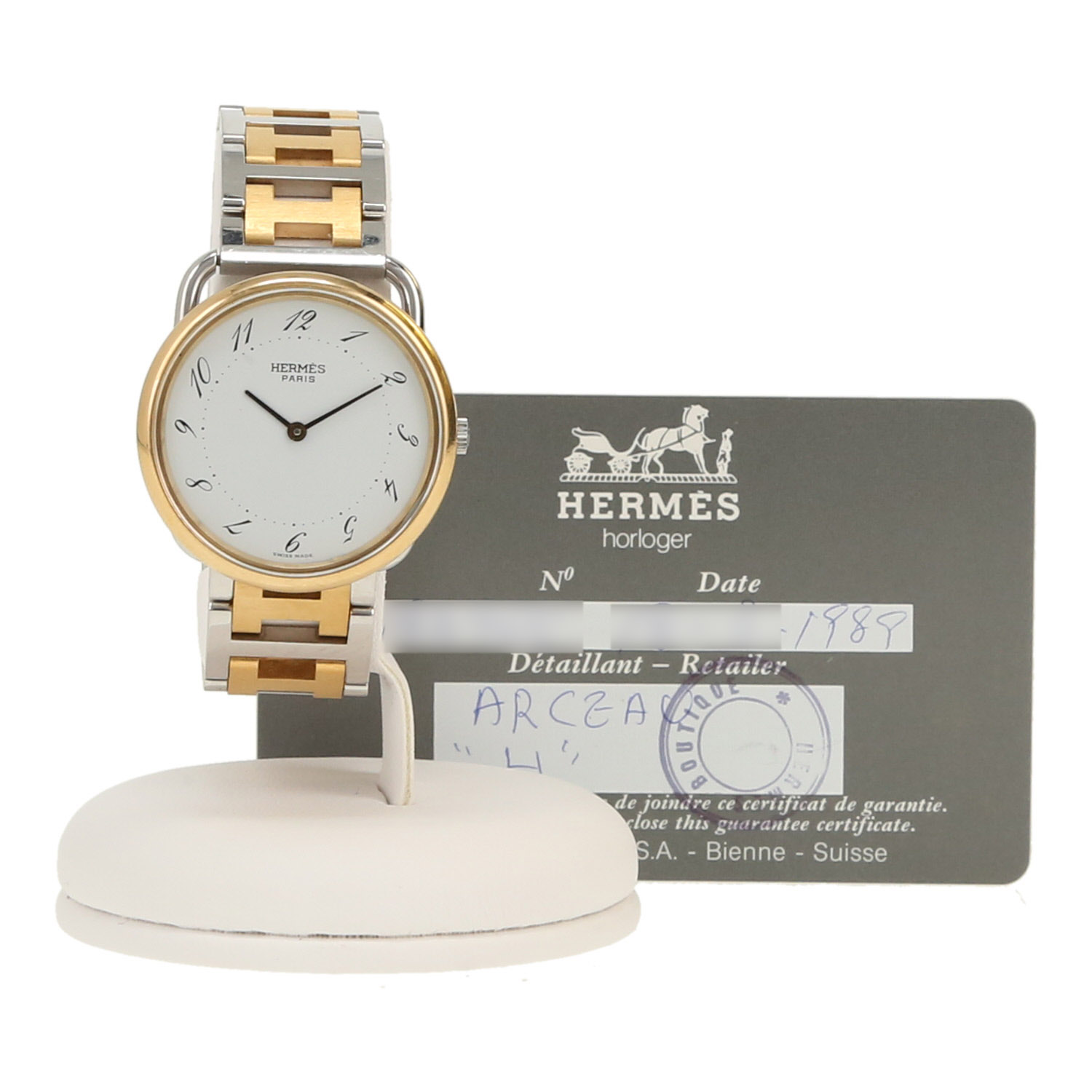 Reloj Hermès Arceau de acero y oro chapado Circa 1980