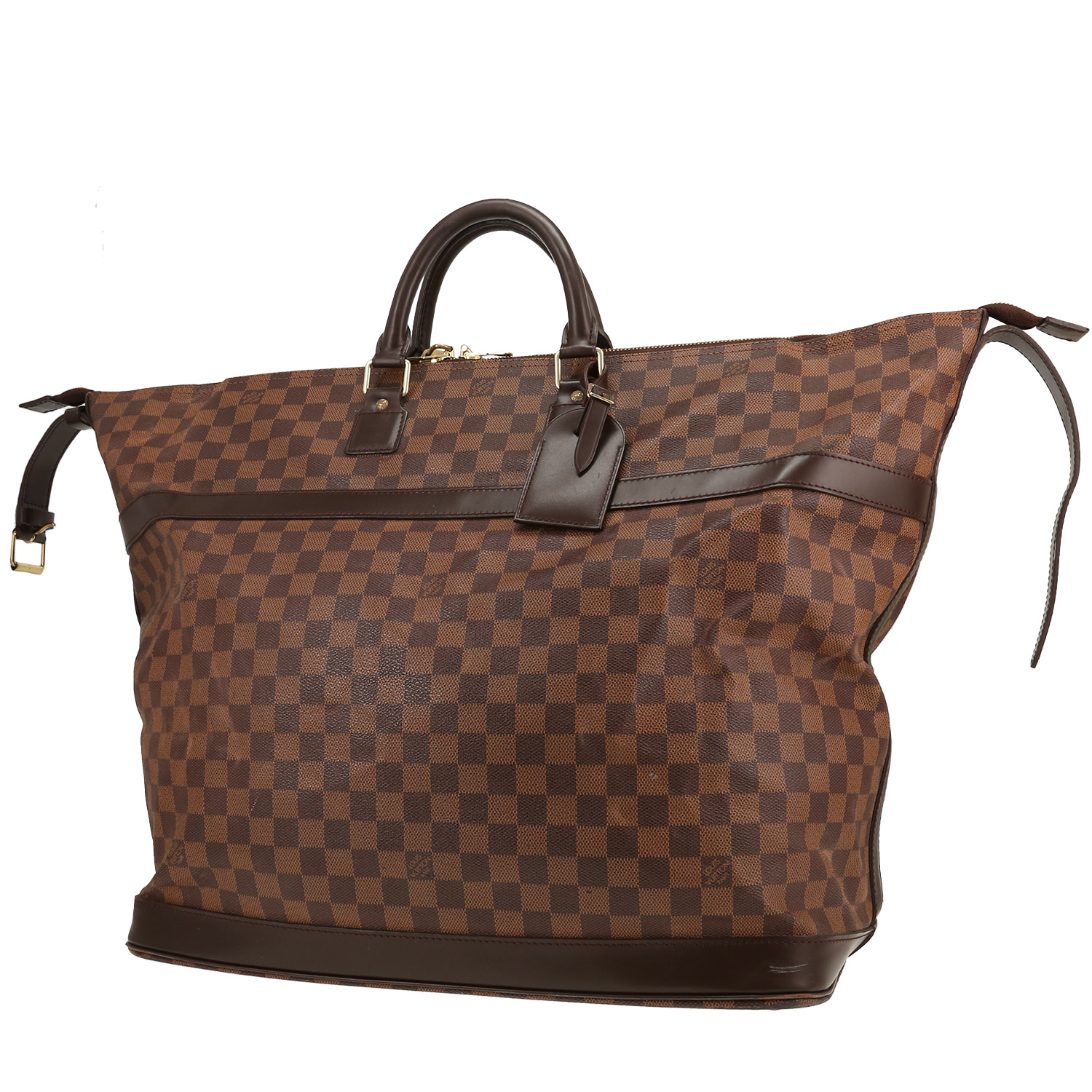 Louis Vuitton  Grimaud travel bag  in ebene damier canvas  and brown leather - Detail D4