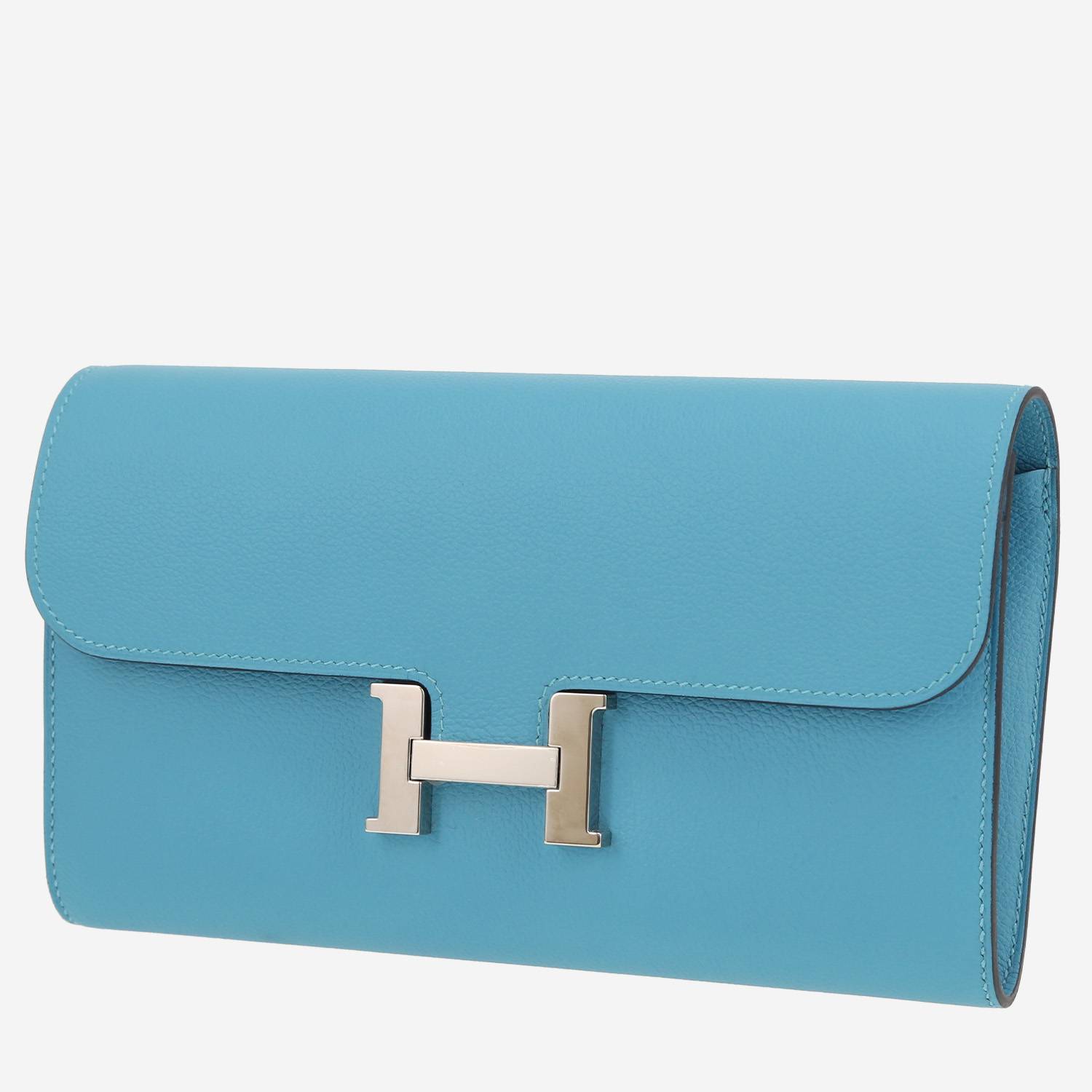 Portefeuille Hermès  Constance Wallet en cuir Evercolor Bleu du Nord