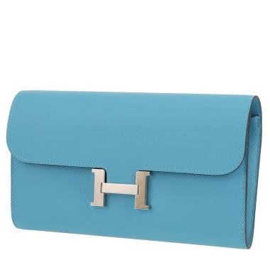 Portefeuille Hermès  Constance Wallet en cuir Evercolor Bleu du Nord