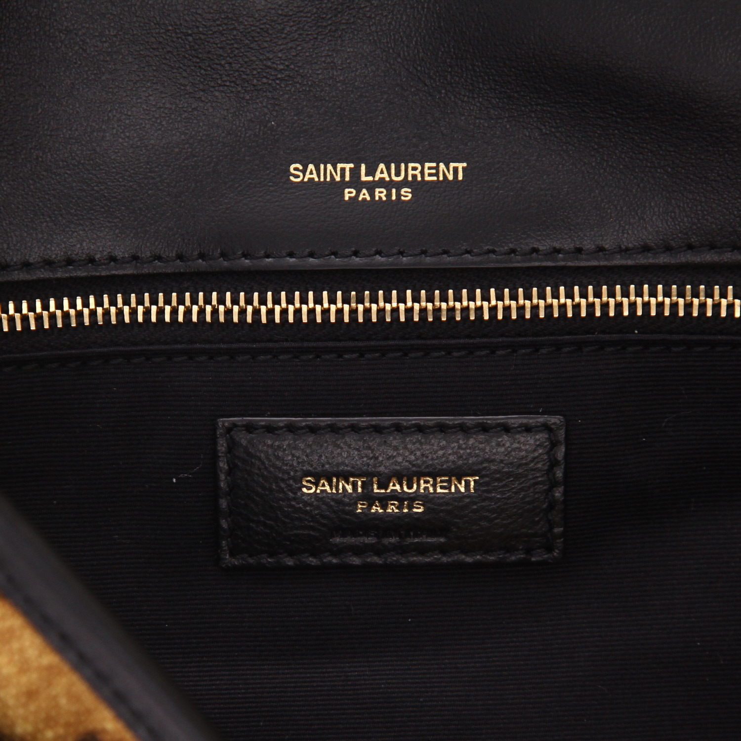 Bolso bandolera Saint Laurent  Niki en lona negra y marrón y cuero negro - Detail D2