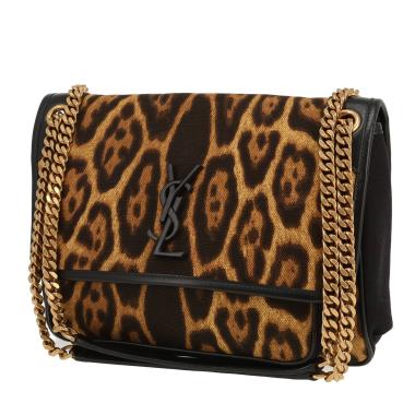 Sac bandoulière Saint Laurent  Niki en toile noire et marron et cuir noir