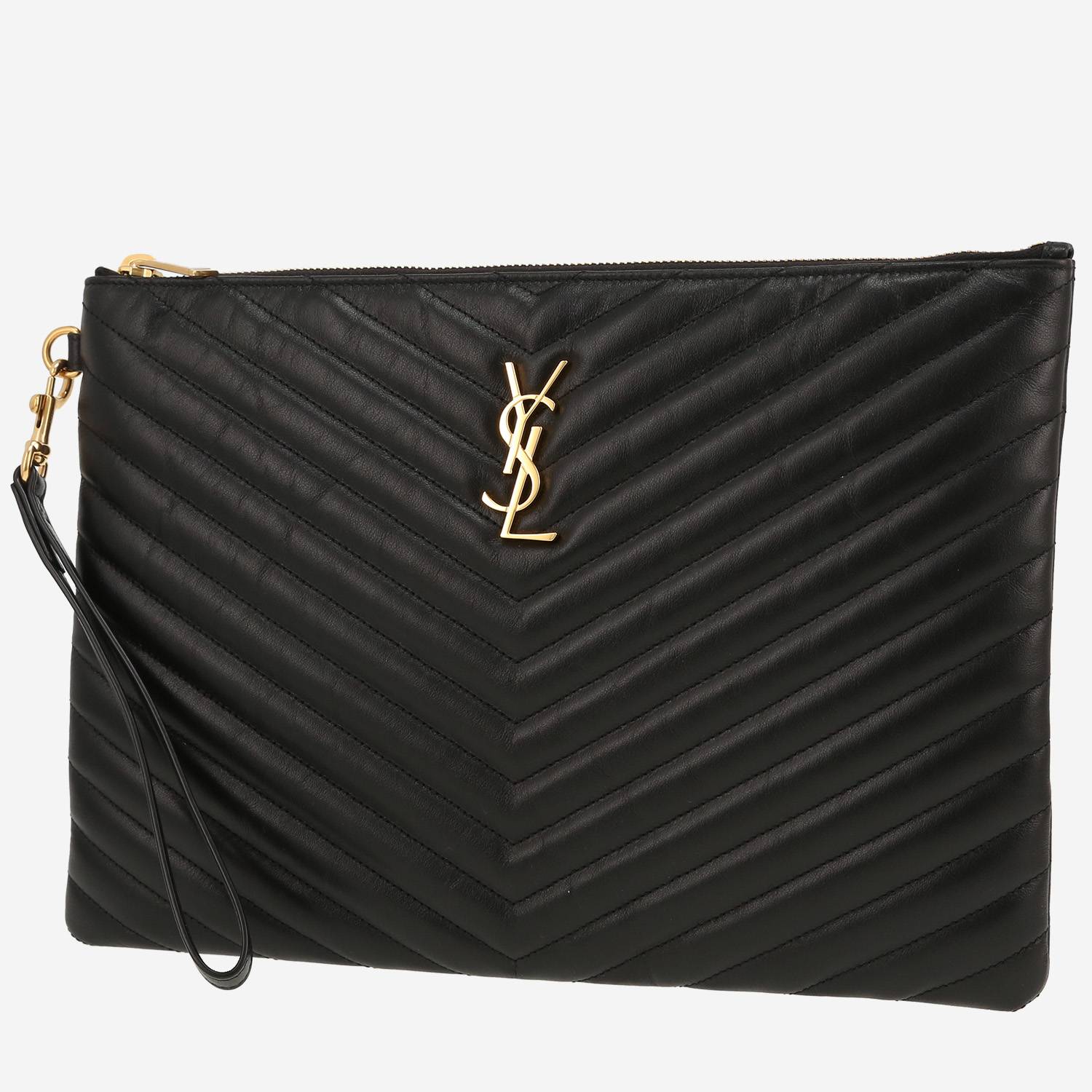 Pochette Saint Laurent   en cuir matelassé chevrons noir