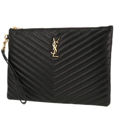 Bolsito de mano Saint Laurent   en cuero acolchado con motivos de espigas negro