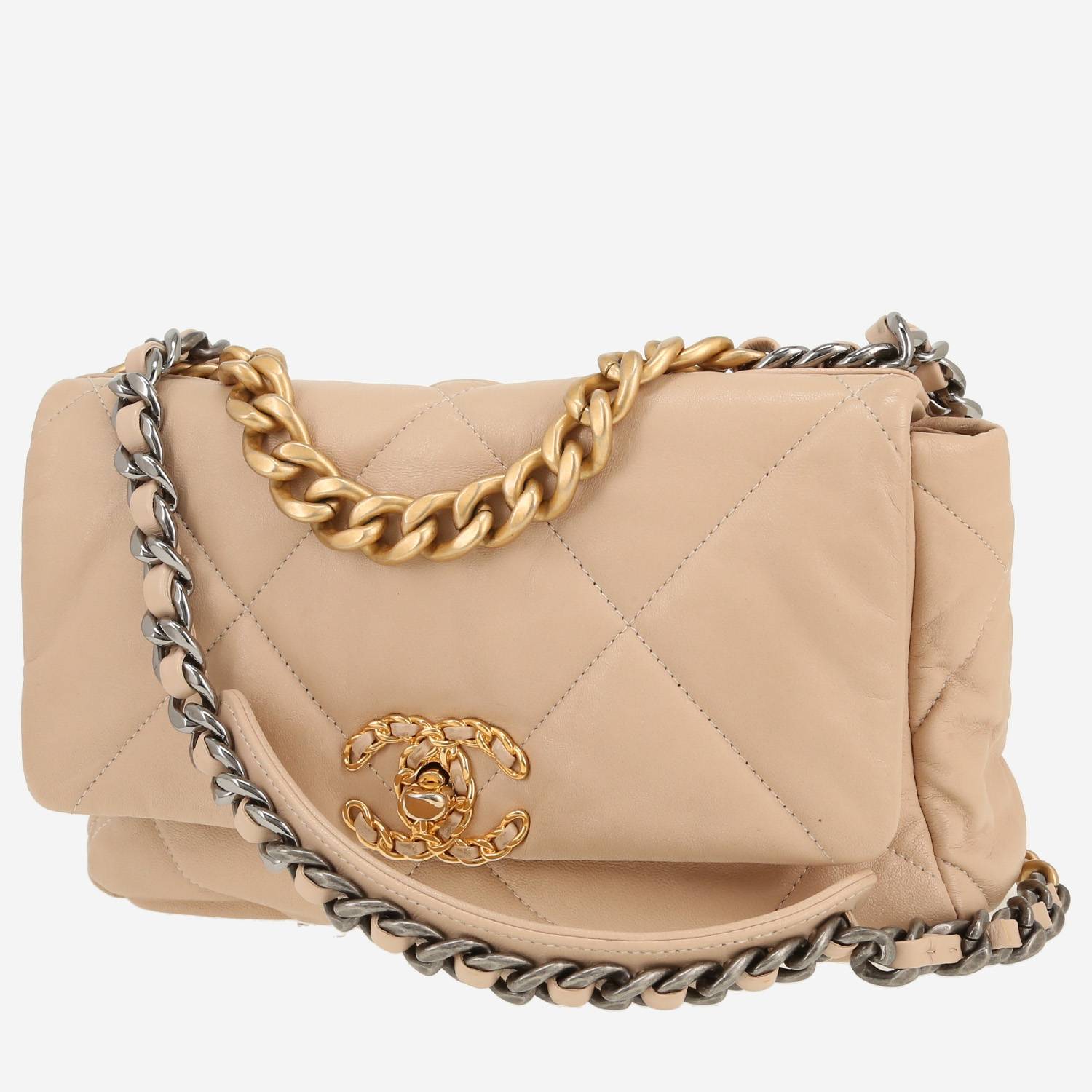 Sac bandoulière Chanel  19 en cuir matelassé beige
