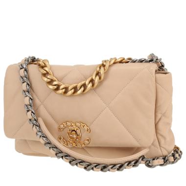 Bolso bandolera Chanel  19 en cuero acolchado beige
