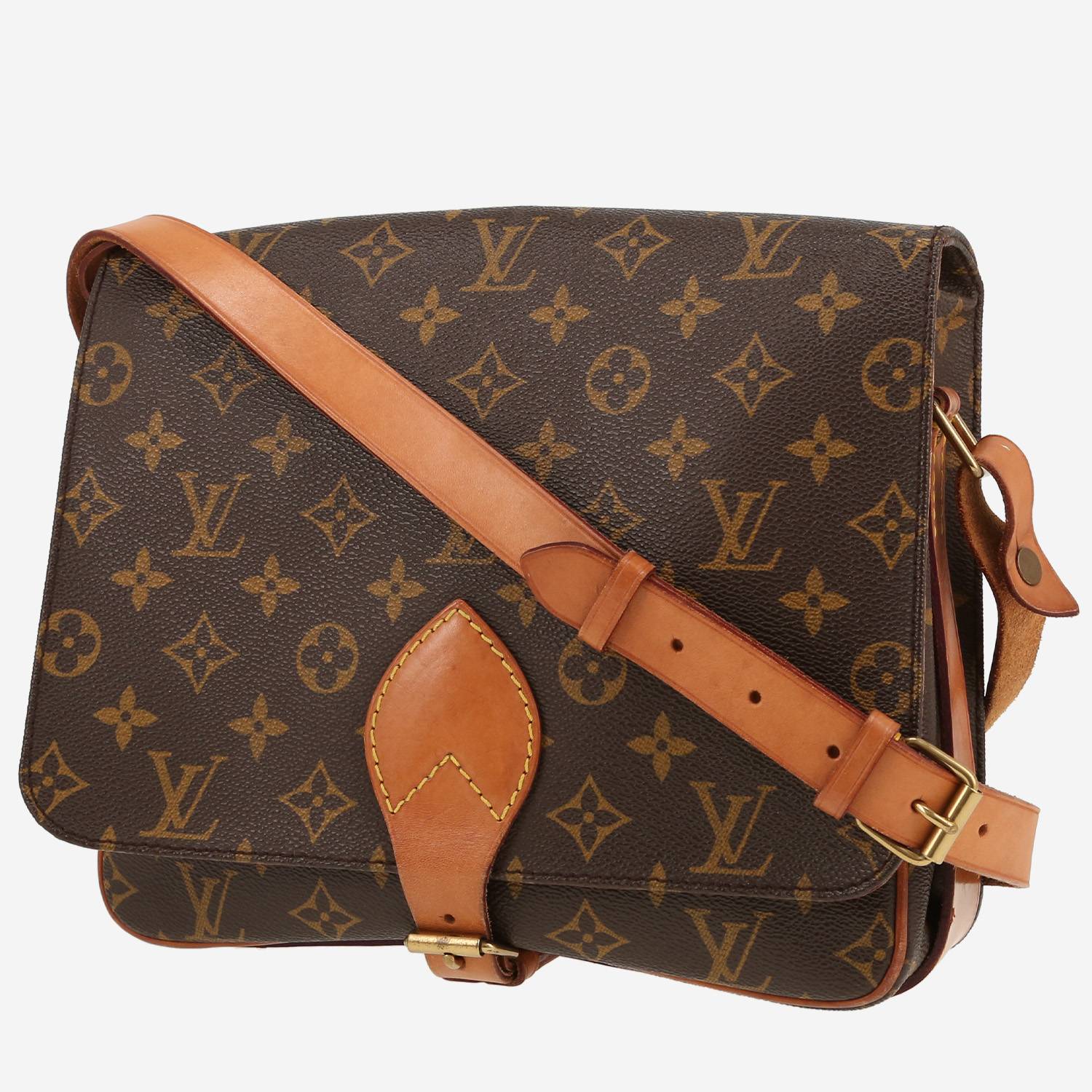 Borsa a tracolla Louis Vuitton  Cartouchiére in tela monogram marrone e pelle naturale