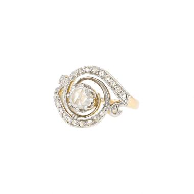 Bague Vintage en or jaune, platine et diamants