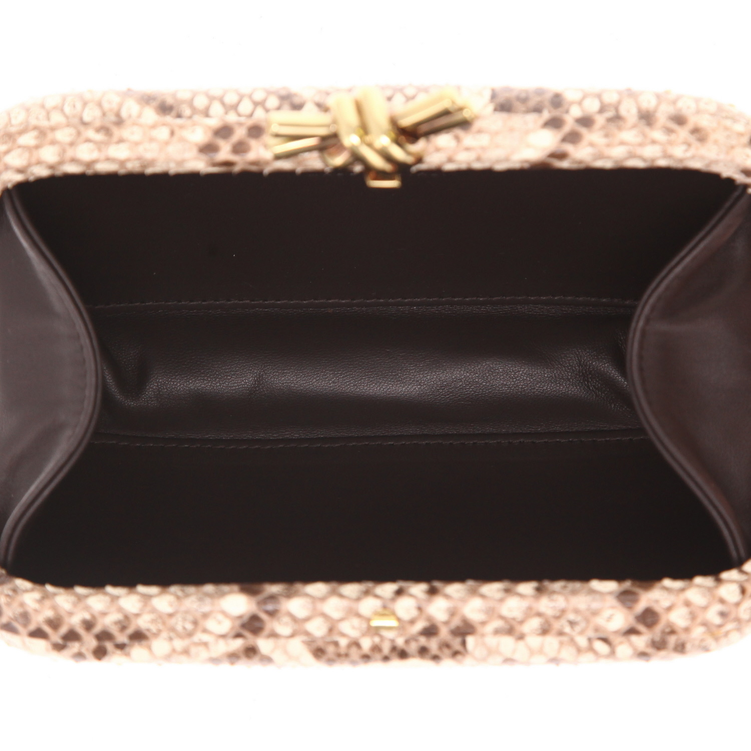 Bolsito de mano Bottega Veneta  Knot en piel de pitón beige - Detail D3