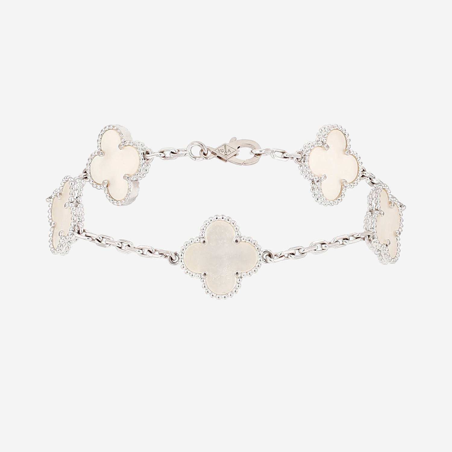 Van Cleef & Arpels Alhambra Vintage bracelet in white gold and mother of pearl (Turbo Marmoratus)