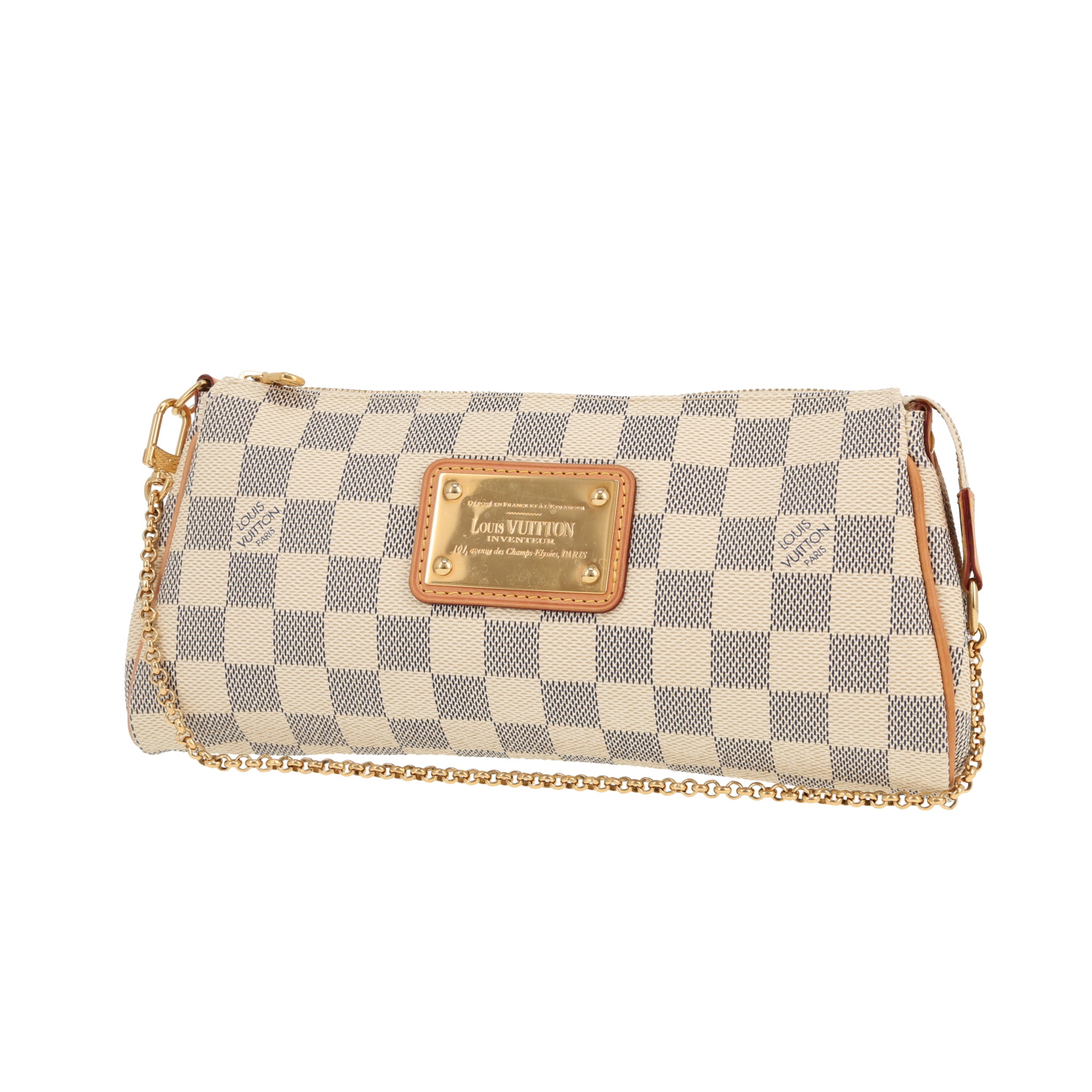 Bolso bandolera Louis Vuitton  Eva en lona a cuadros azul celeste y cuero natural - Detail D4