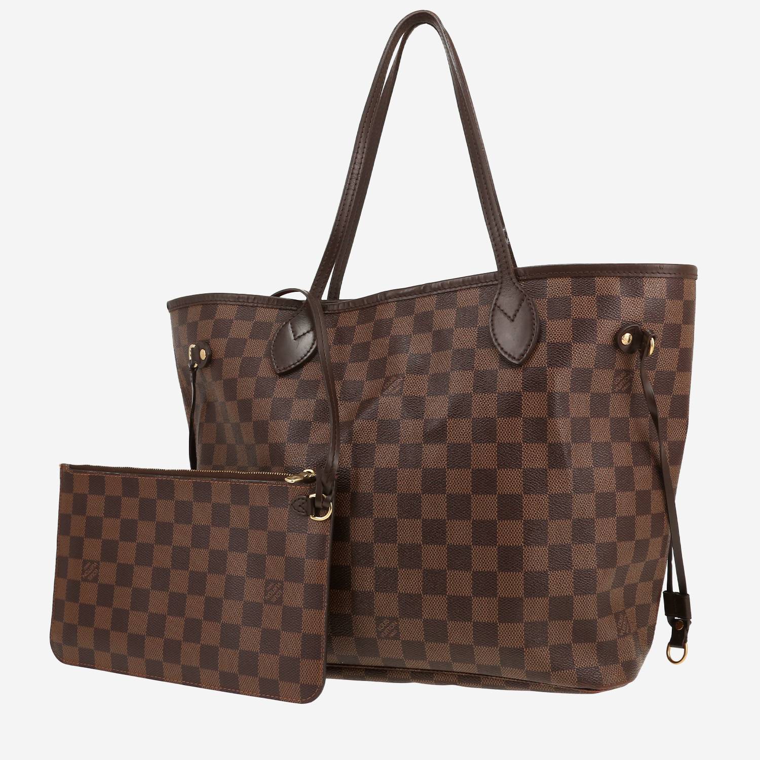 Louis Vuitton  Neverfull shopping bag  in ebene damier canvas  and brown leather