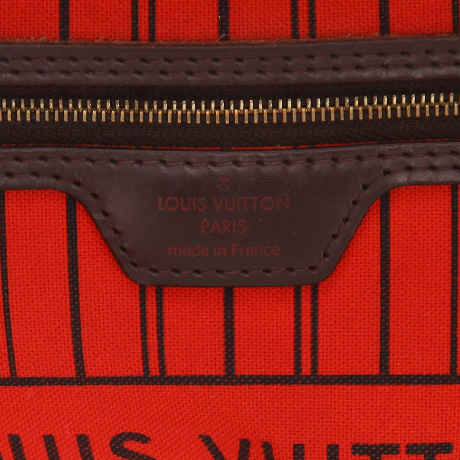 Louis Vuitton  Neverfull shopping bag  in ebene damier canvas  and brown leather - Detail D2