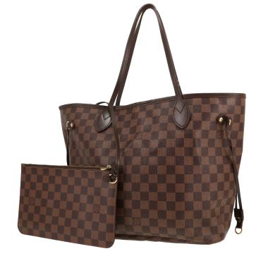 Sac cabas Louis Vuitton  Neverfull en toile damier ébène et cuir marron