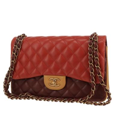 Borsa a tracolla Chanel  Timeless Jumbo in pelle trapuntata bordeaux rossa e beige