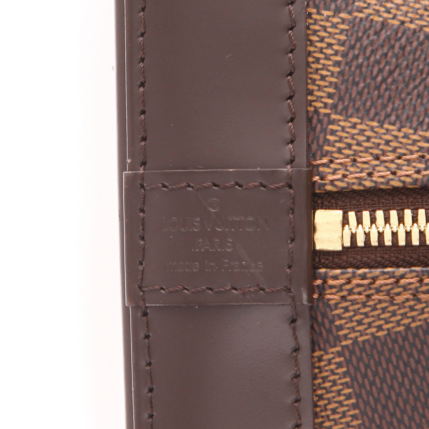 Louis Vuitton  Alma handbag  in ebene damier canvas  and brown leather - Detail D2