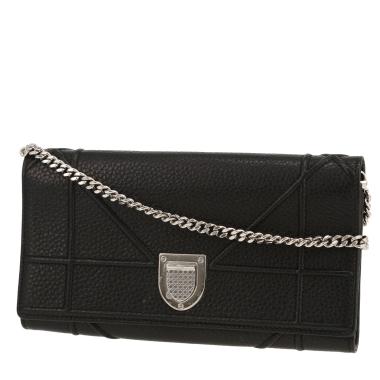 Borsa a tracolla Dior  Diorama Wallet on Chain in pelle martellata nera