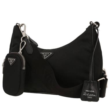 Sac bandoulière Prada  Re-Edition 2005 en toile et cuir noire