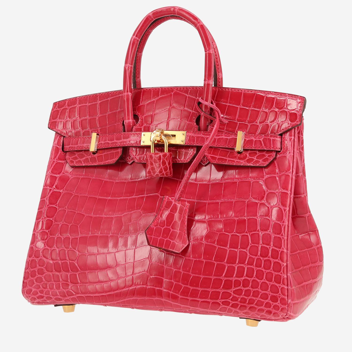 Bolso de mano Hermès  Birkin 25 cm en cocodrilo niloticus Rose extrême