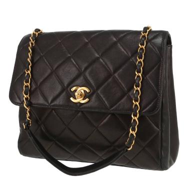 Sac bandoulière Chanel  Vintage en cuir matelassé noir