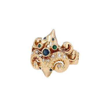 Anello Lalaounis in oro giallo, zaffiri e smeraldi