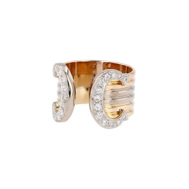 Anello aperto Cartier C de Cartier in 3 ori e diamanti