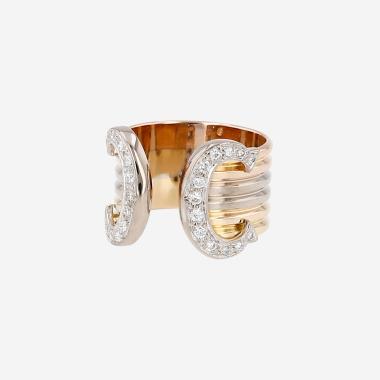 Anello aperto Cartier C de Cartier in 3 ori e diamanti