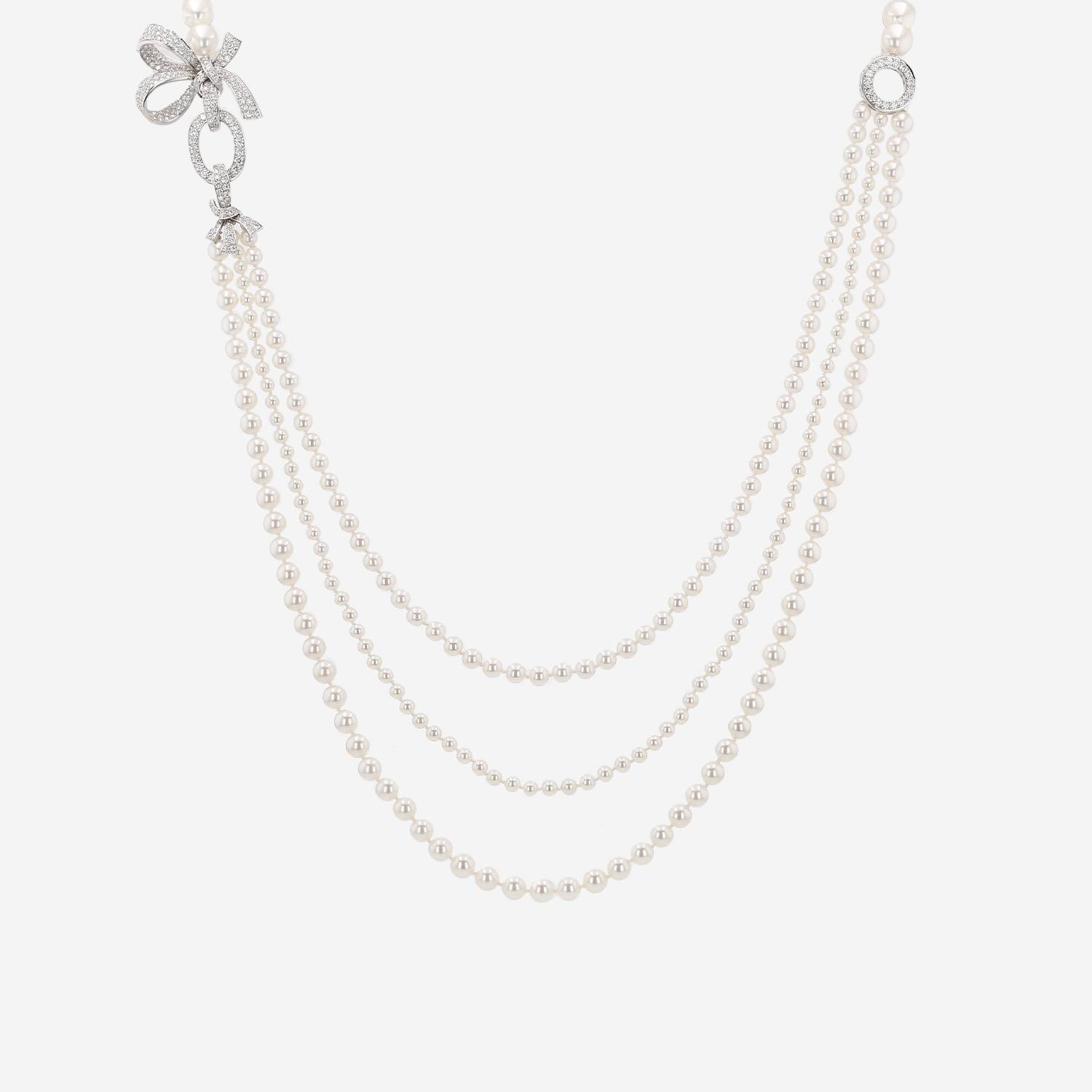 Sautoir Chanel Mini Gabrielle en or blanc, perles de culture et diamants