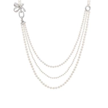 Chanel Mini Gabrielle long necklace in white gold, cultured pearls and diamonds