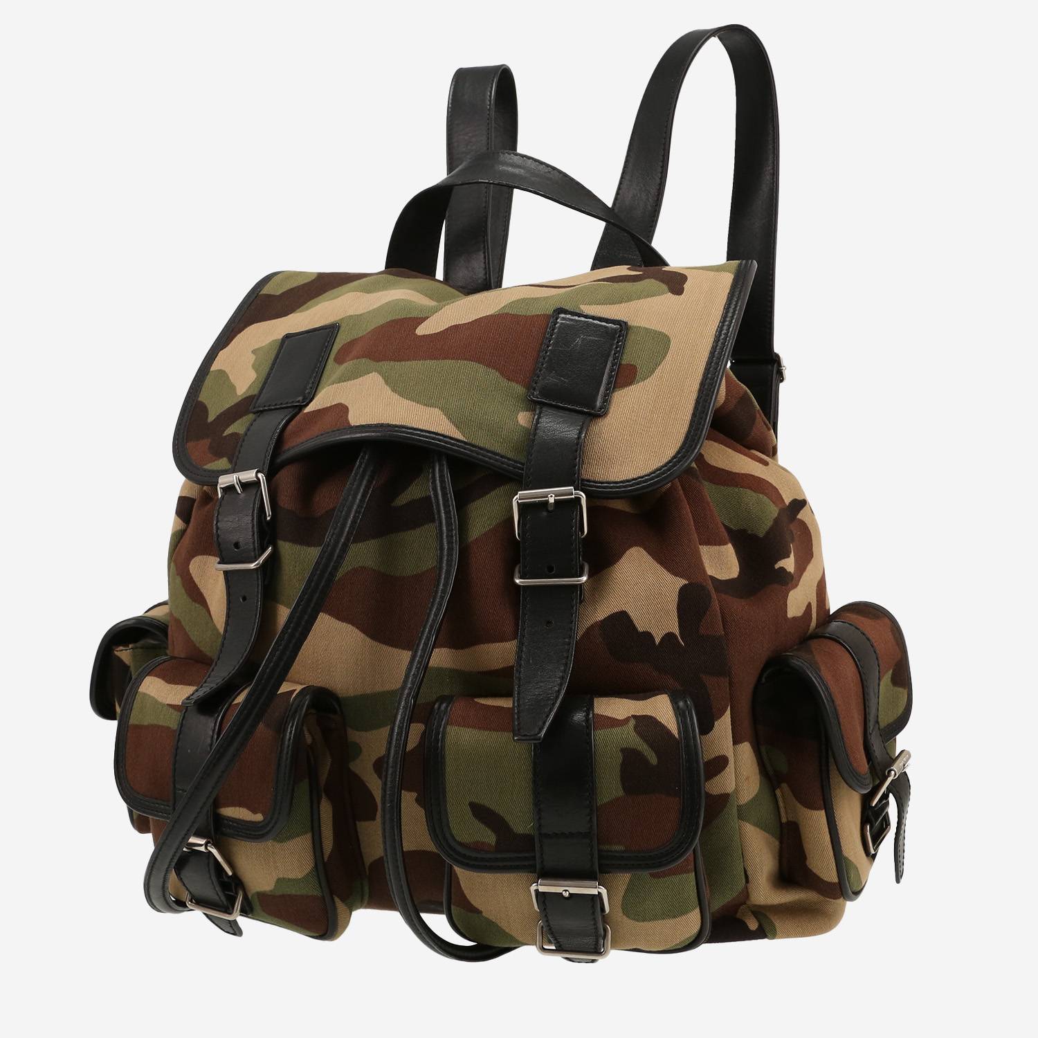 Saint Laurent   backpack  in khaki camouflage canvas  and black leather