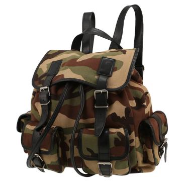 Saint Laurent   backpack  in khaki camouflage canvas  and black leather