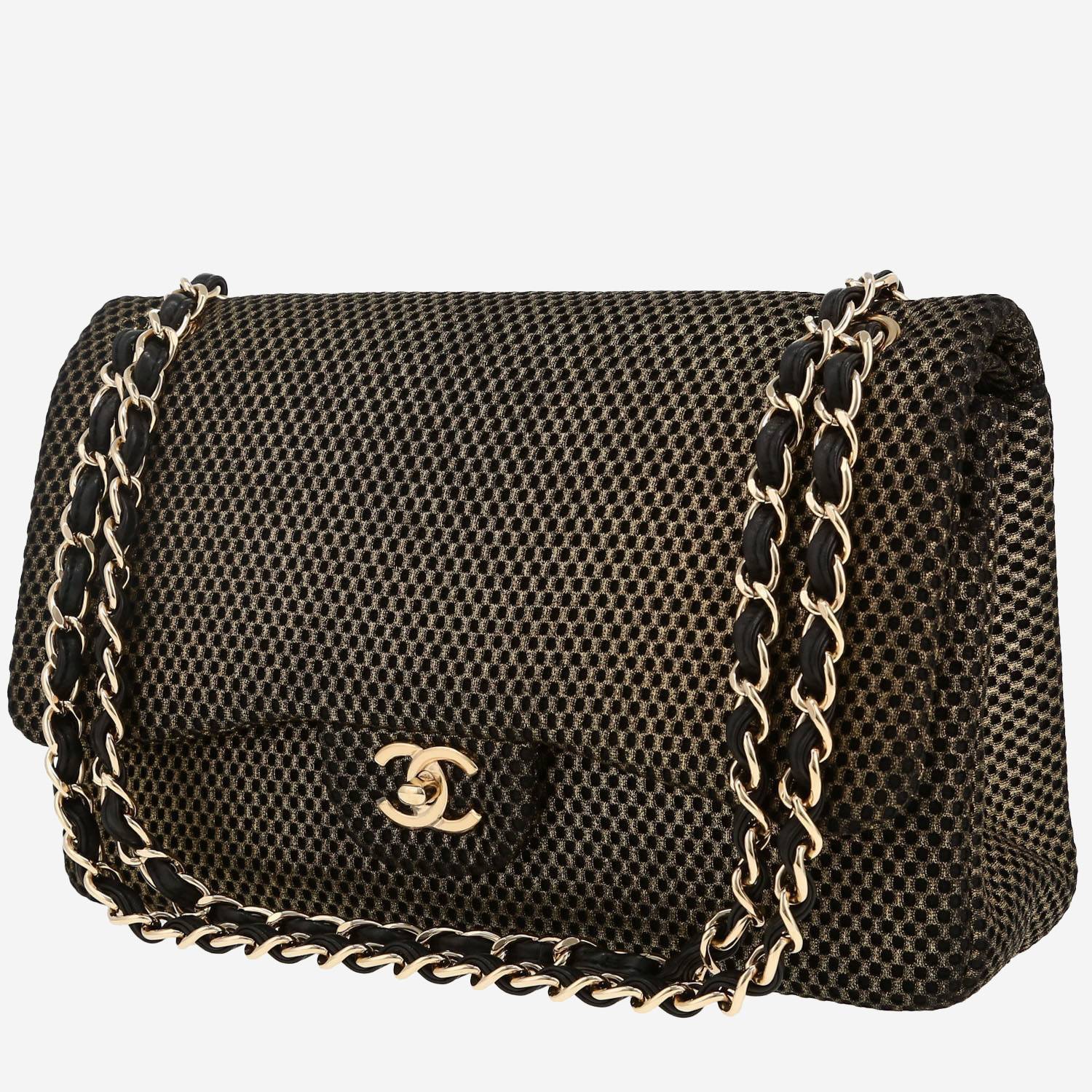 Chanel  Timeless Jumbo handbag  in black and gold jersey canvas