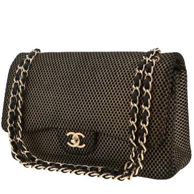 Sac à main Chanel  Timeless Jumbo en toile jersey noire et dorée