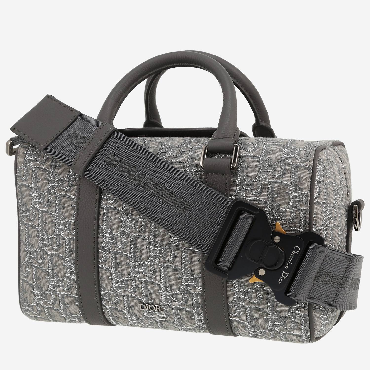 Dior  Lingot 26 shoulder bag  in grey monogram canvas Oblique  and grey leather