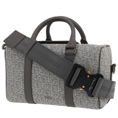 Borsa a tracolla Dior  Lingot 26 in tessuto a monogramma Oblique grigio e pelle grigia