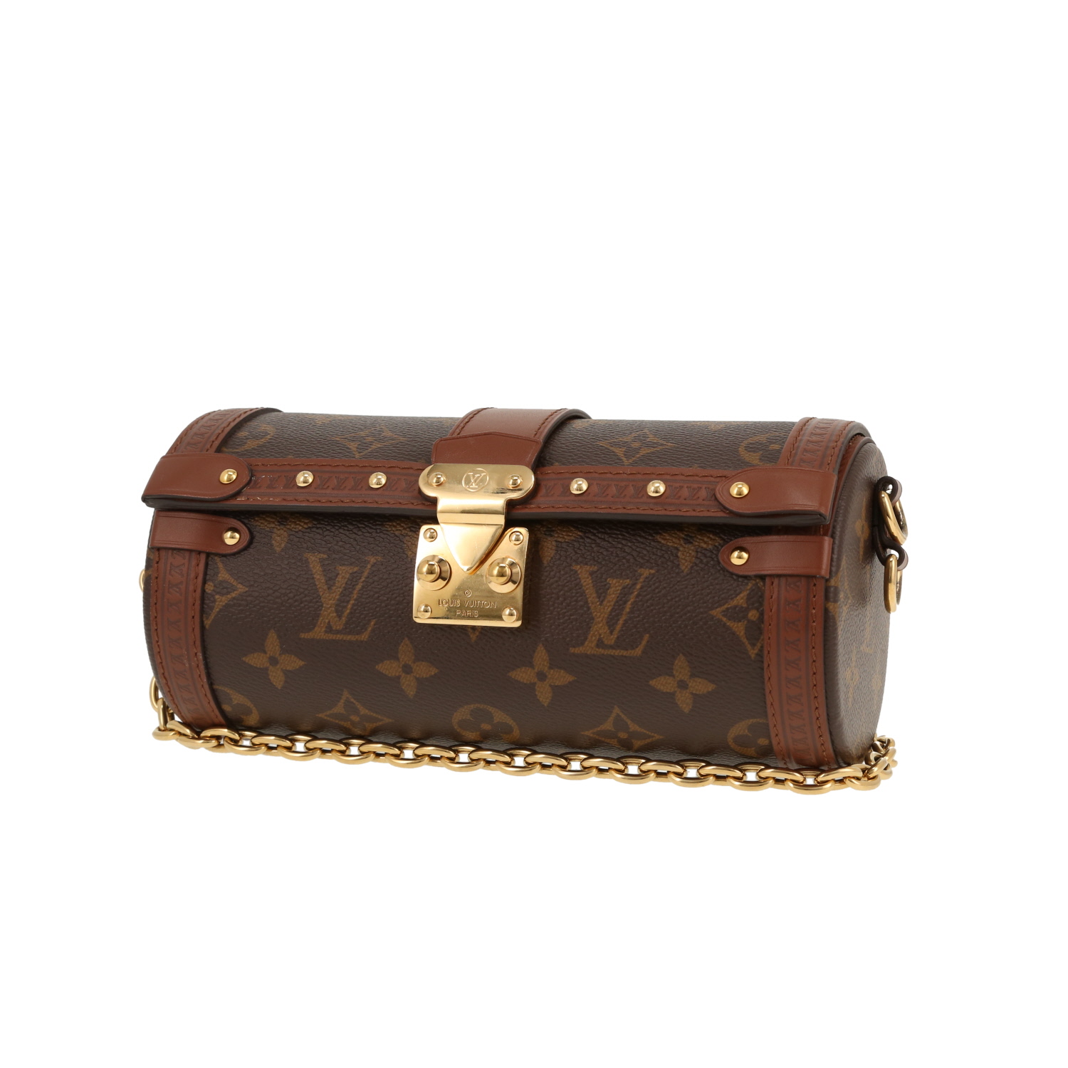 Bolso bandolera Louis Vuitton  Papillon Trunk en lona Monogram marrón y cuero marrón - Detail D4