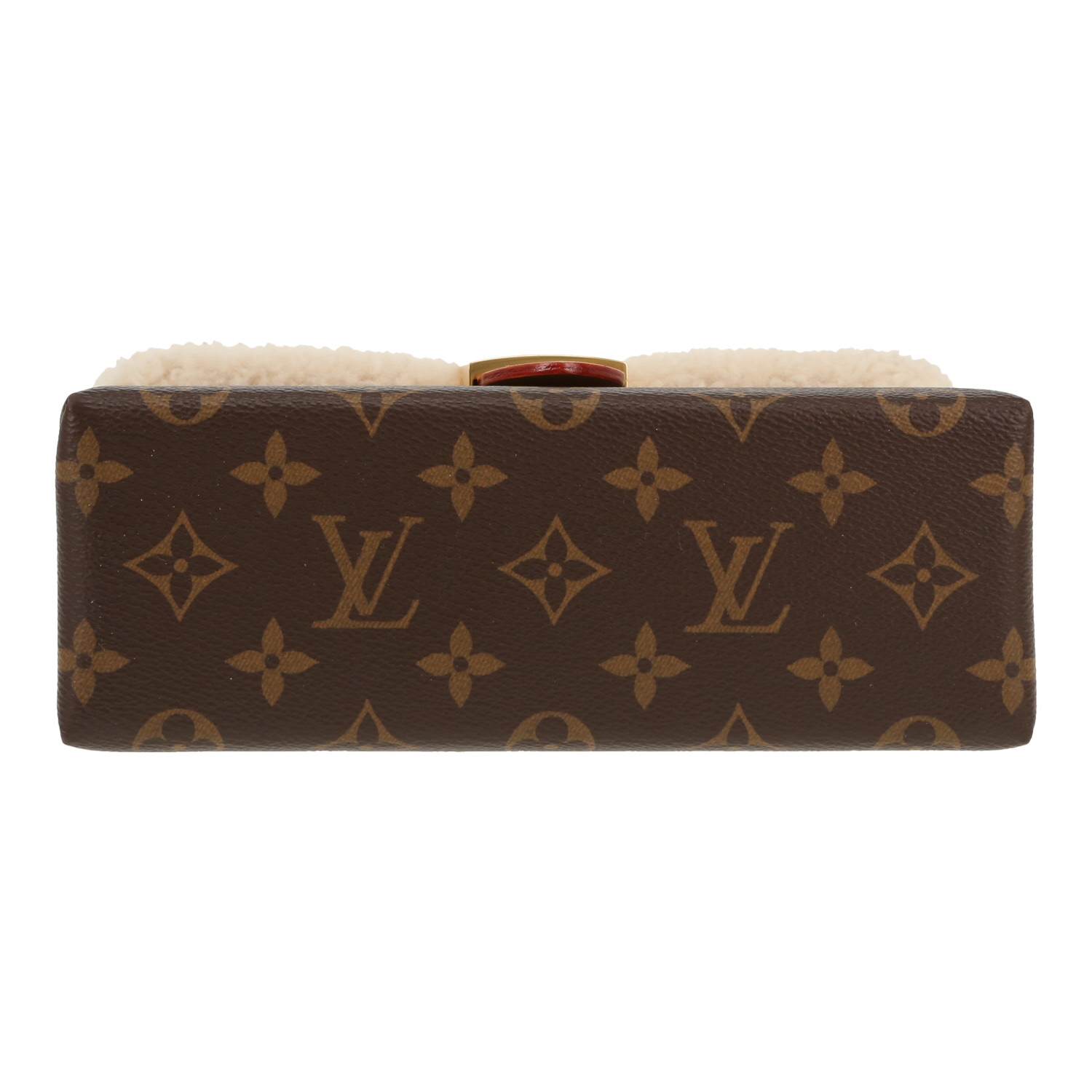 Bolso bandolera Louis Vuitton  Locky BB en lona Monogram marrón y piel con lana beige - Detail D1