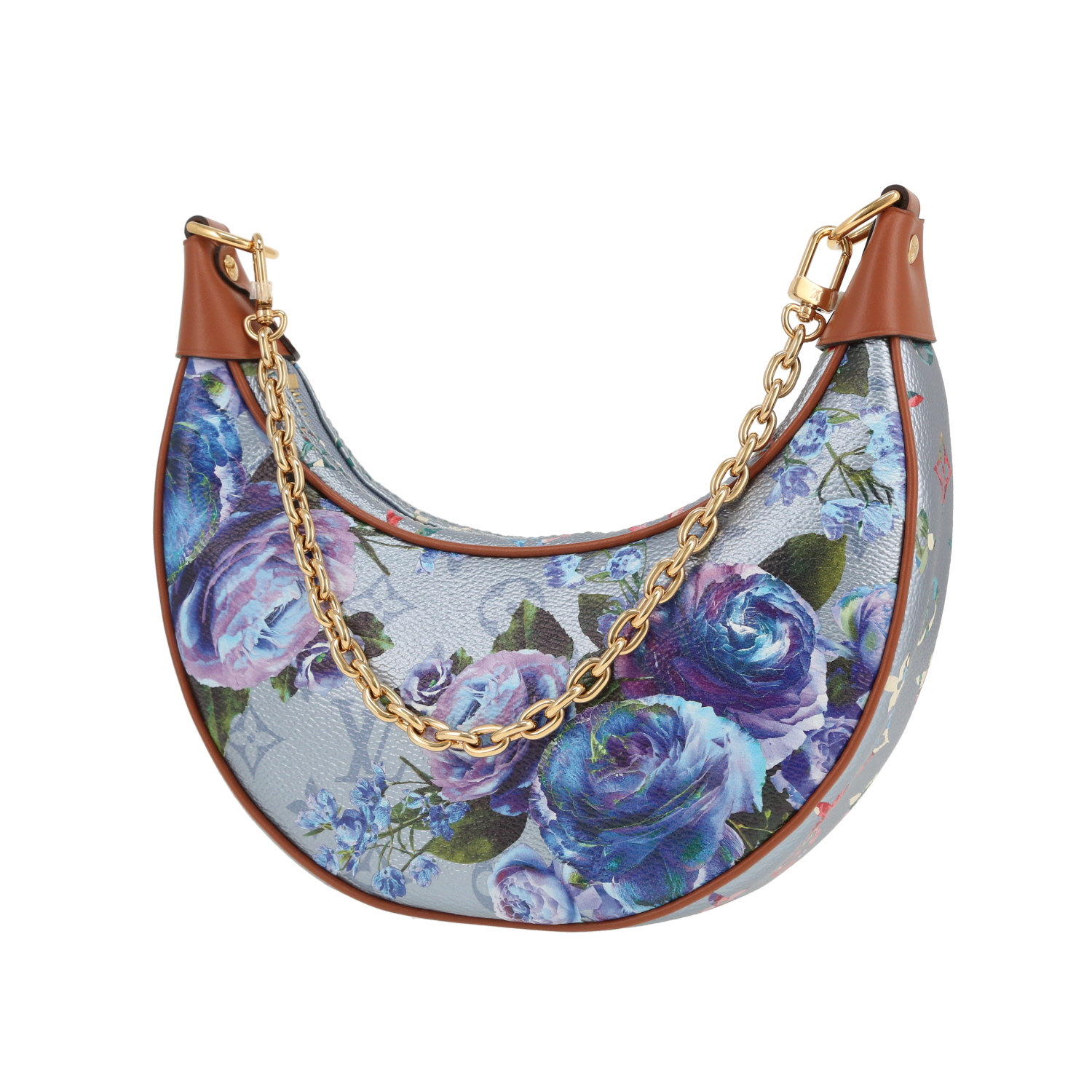 Louis Vuitton  Sac Loop shoulder bag  in silver and blue monogram canvas  and brown leather - Detail D4