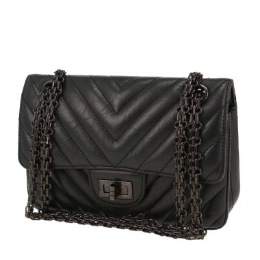 Bolso bandolera Chanel  2.55 modelo pequeño  en cuero acolchado con motivos de espigas negro