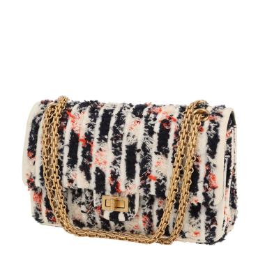 Chanel  2.55 medium model  shoulder bag  in white, black and multicolor tweed